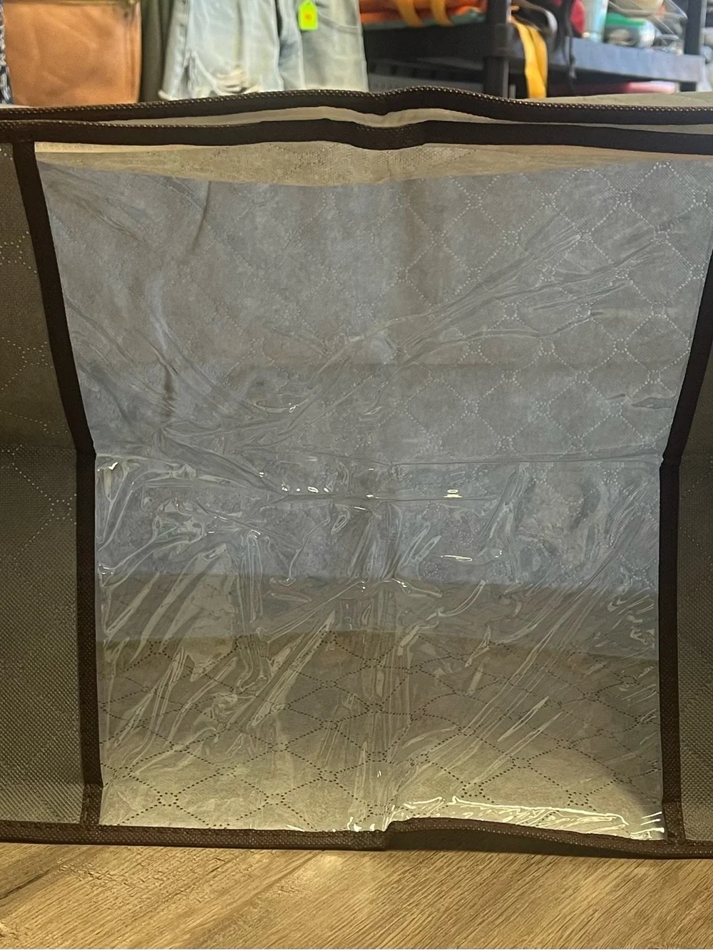 Set of Two Gray and Clear Quilted Fabric Storage Organizer